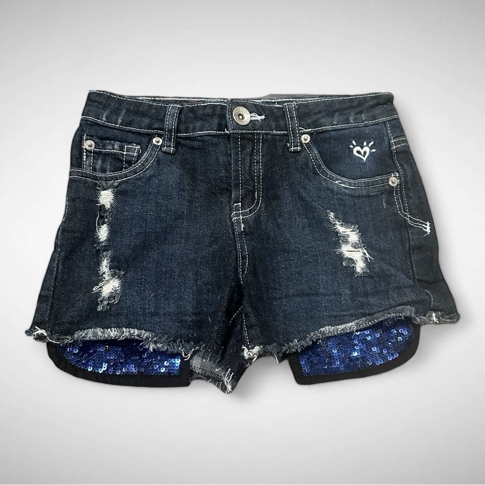 Justice Girls Fashion Mini Mom Denim Shorts Sequins Pockets Size 12